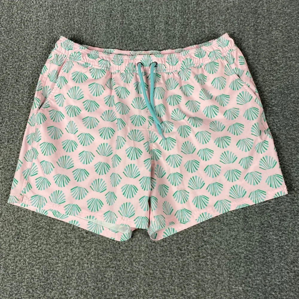 J.Crew Mens Swim Trunks Large Pink Seashell Flex Swimwear‎ BW492 Beach Pool